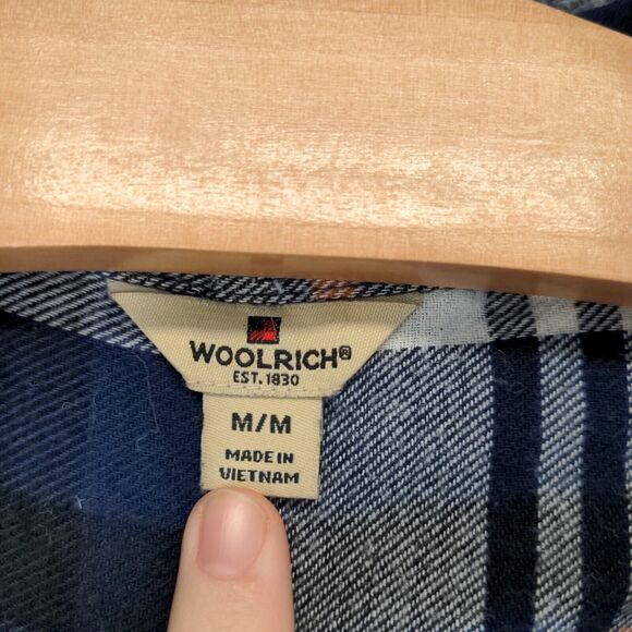 Woolrich Mens Button-Up Shirt Blue Plaid Medium Long Sleeve Chest Pockets - Picture 8 of 12